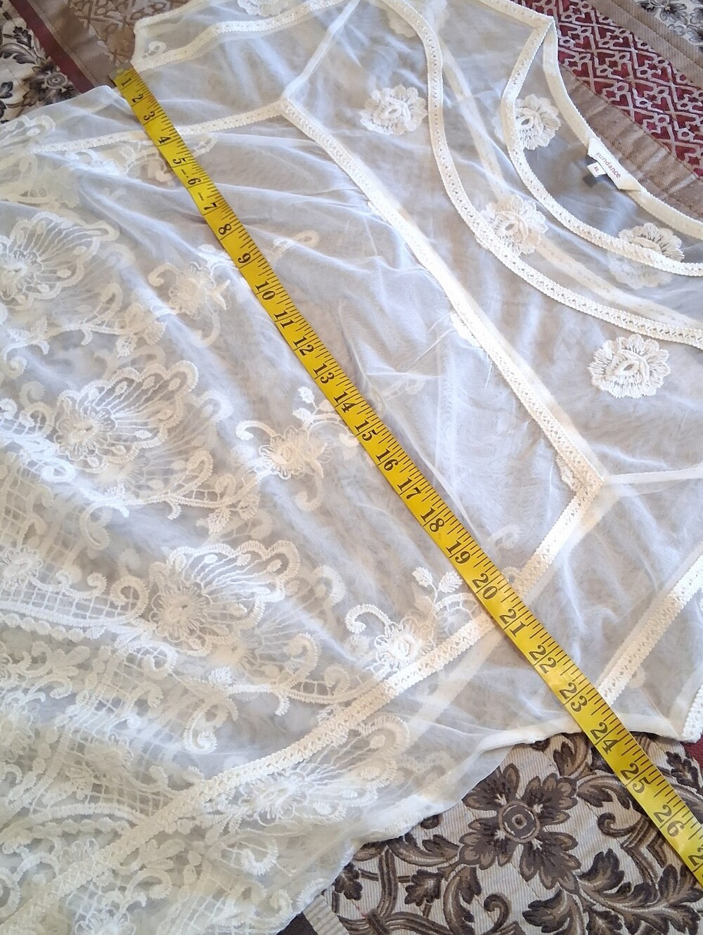 Sundance White Sheer Embroidered Lace Blouse - Picture 8 of 12